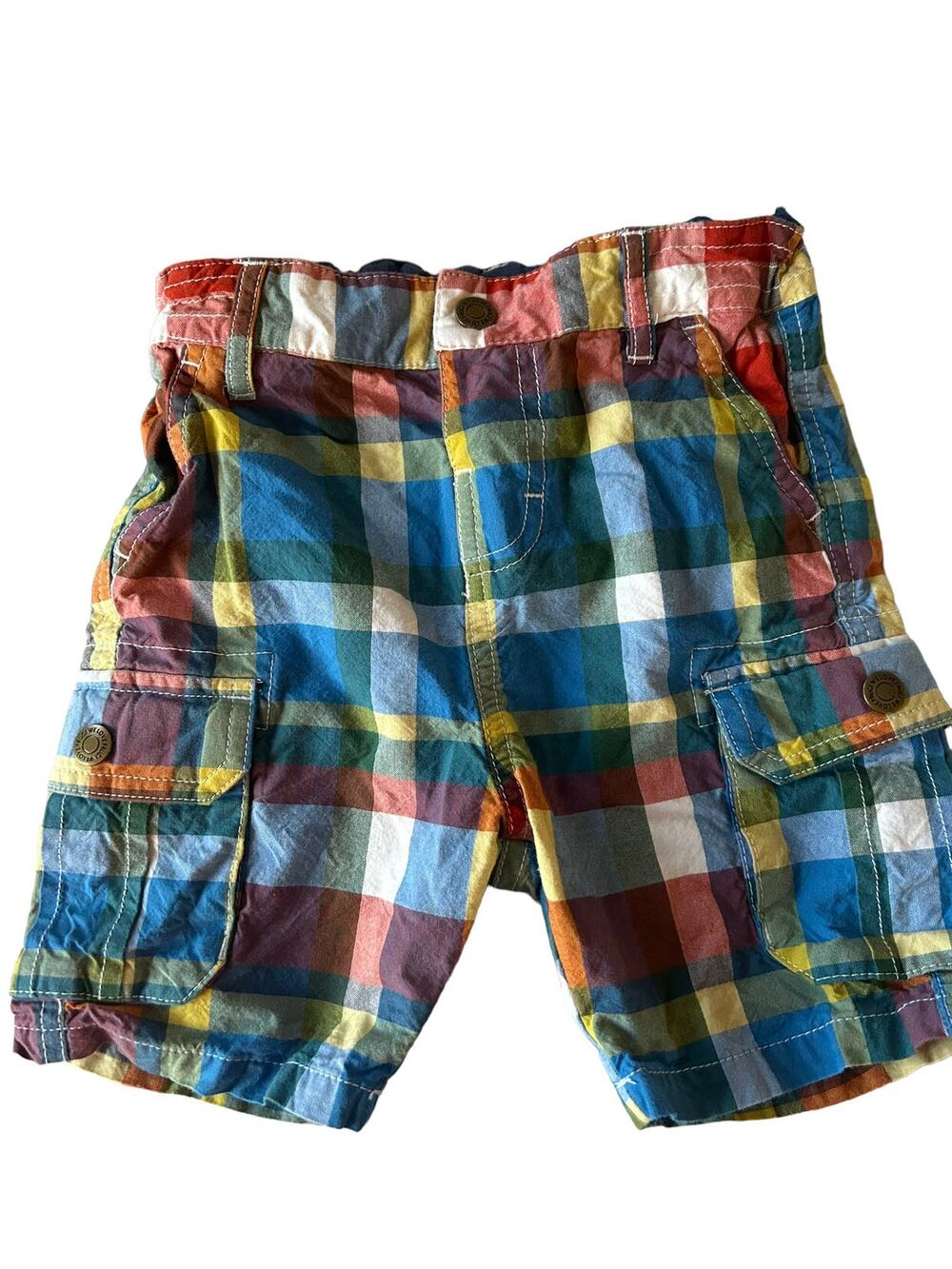 Frugi Blue Red Plaid Shorts 18-24m